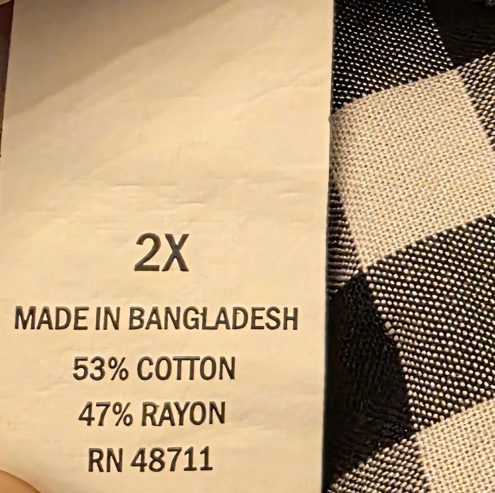 Black and White Gingham Button-Front Peplum Shirt Top Cotton Rayon Women's 2x - Picture 6 of 8